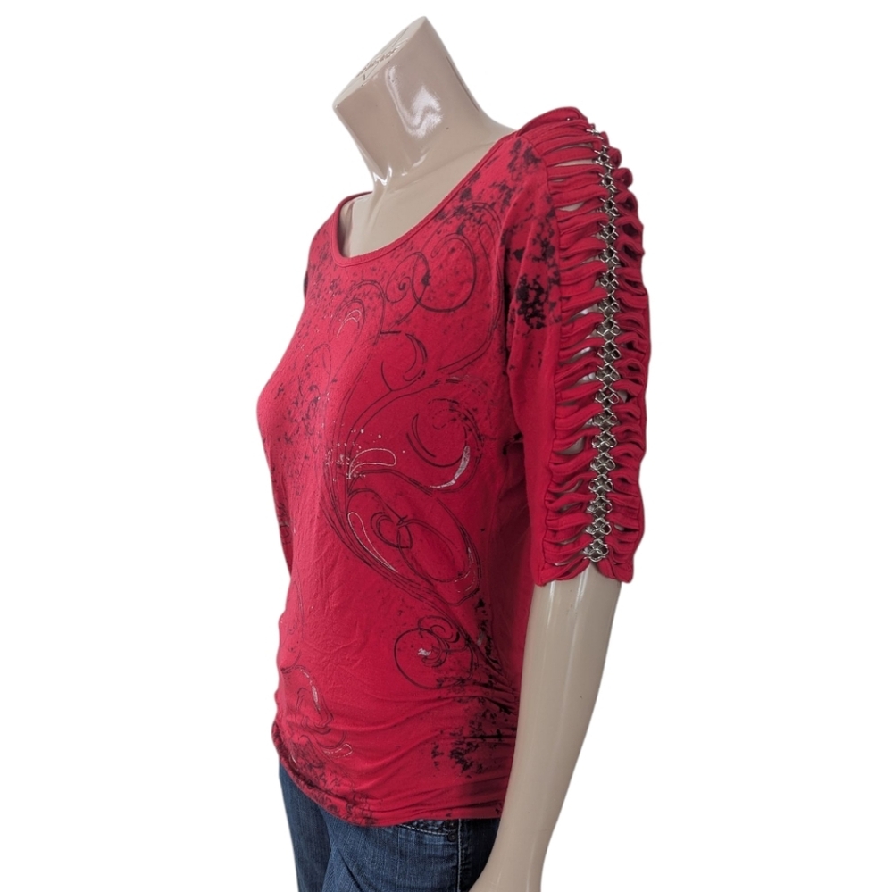 Y2K dark Pink top with metal details Sleeves _ S fit Medium